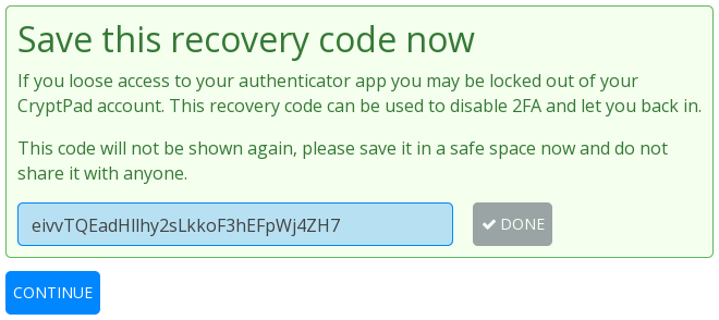 2FA recovery code done