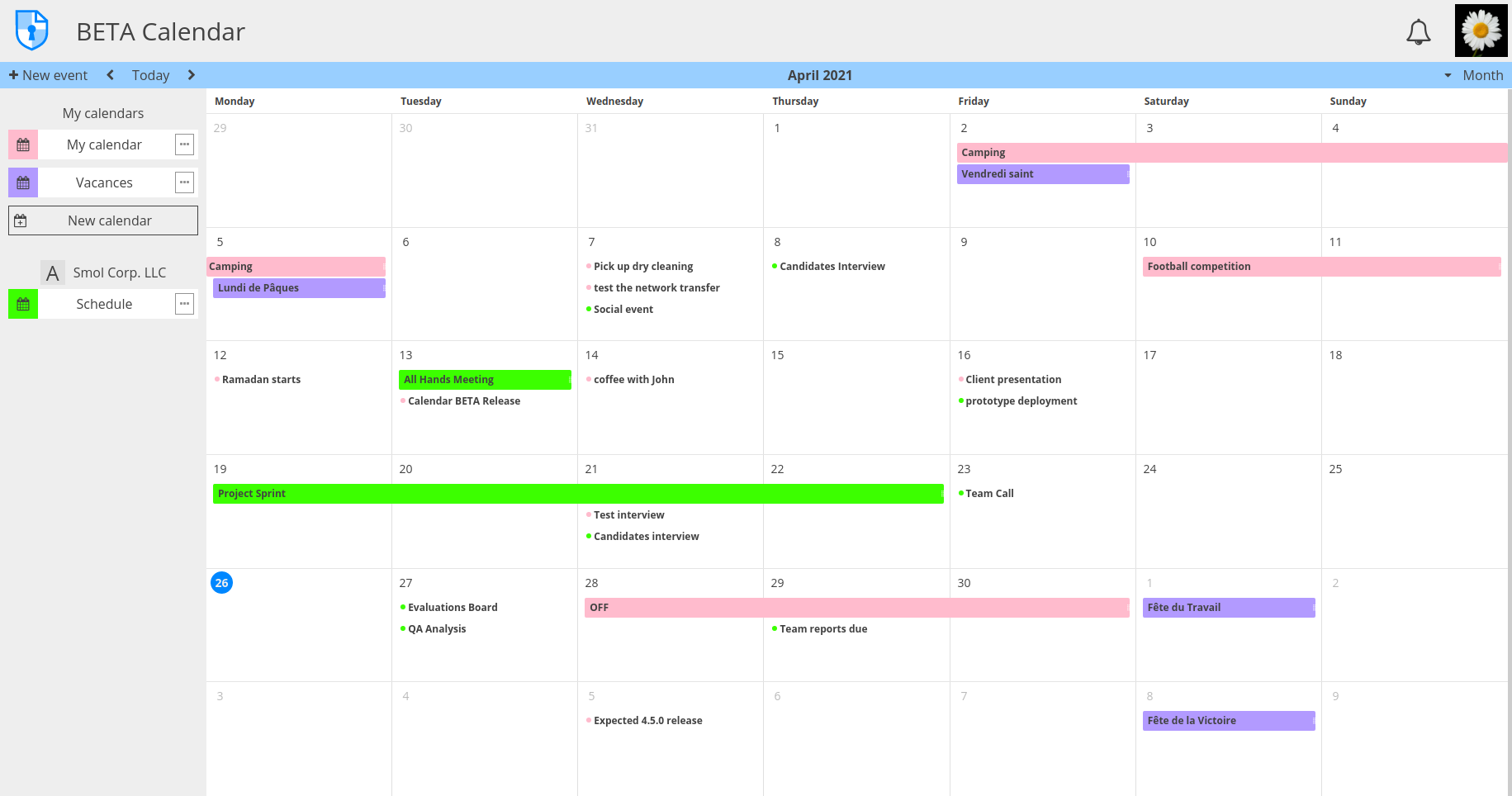 A beta preview of the calendar application