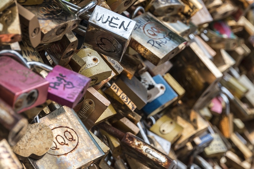 Love padlocks at the Pont des Arts, Paris, France (2014)
