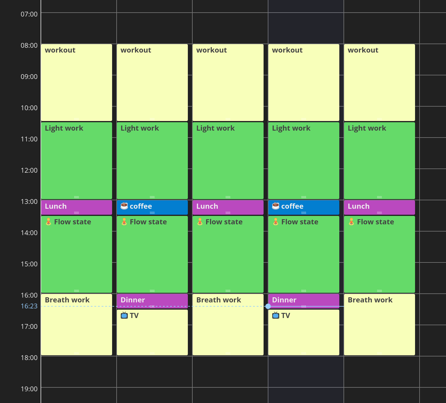 The calendar application with a weekly schedule of repeating tasks