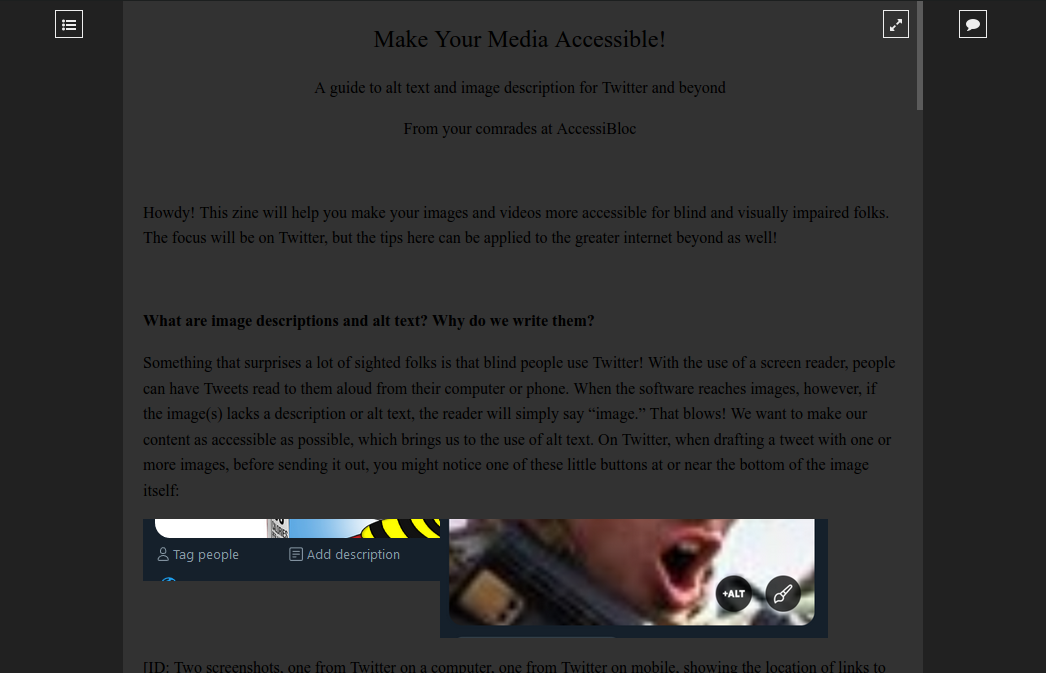 Web accessibility guide shown with black text on a dark background