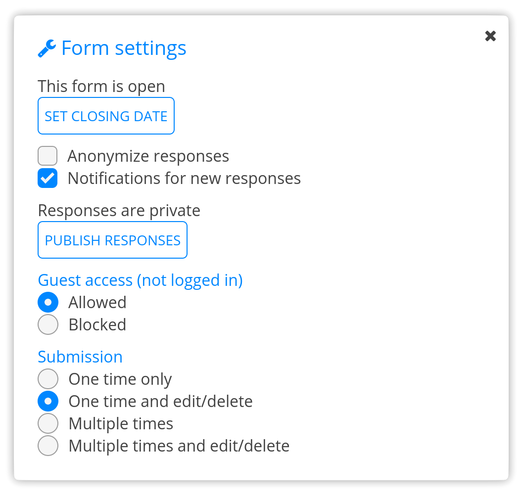 preview of the new forms settings dialog