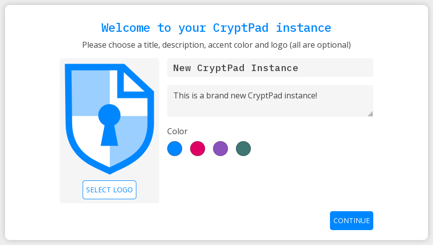 Screenshot of the first screen of the CryptPad new onboarding process
