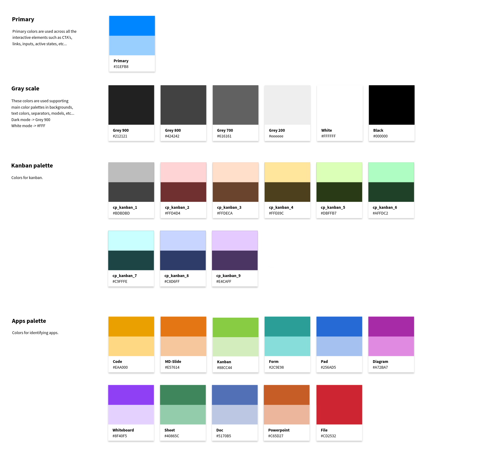 color swatches in the CryptPad design system made with Penpot