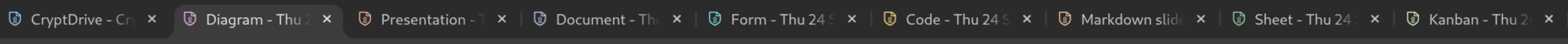 row of tabs with favicons of different colors contrasting against the dark background
